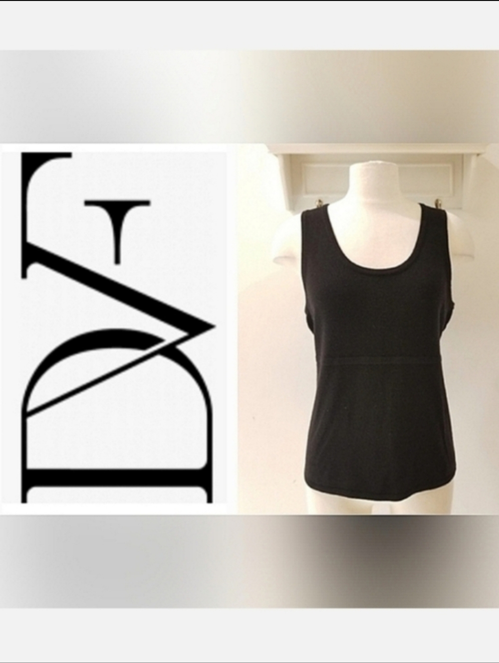 Diane Von Furstenberg Black Tank Top Sleeveless Shell Sz L Balletcore